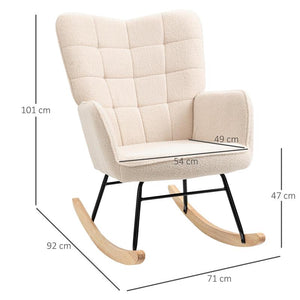 POLTRONA A DONDOLO IMBOTTITA IN LEGNO E ACCIAIO PER SOGGIORNO E CAMERA DA LETTO, 71X92X101 CM, BEIGE