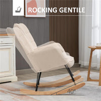 POLTRONA A DONDOLO IMBOTTITA IN LEGNO E ACCIAIO PER SOGGIORNO E CAMERA DA LETTO, 71X92X101 CM, BEIGE