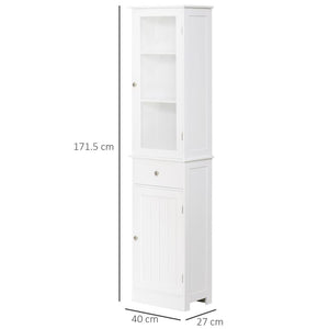 MOBILE COLONNA BAGNO SALVASPAZIO CON ARMADIETTO, CASSETTO E RIPIANI IN MDF, 40X27X171.5CM, BIANCO