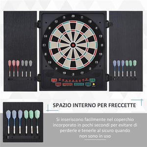 BERSAGLIO FRECCETTE ELETTRONICO CON PUNTEGGIO AUTOMATICO, 12 FRECCETTE E 6 DISPLAY, 51X6.5X57CM, NERO