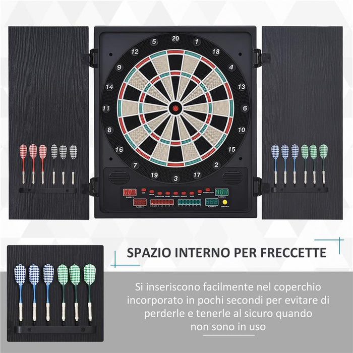 BERSAGLIO FRECCETTE ELETTRONICO CON PUNTEGGIO AUTOMATICO, 12 FRECCETTE E 6 DISPLAY, 51X6.5X57CM, NERO