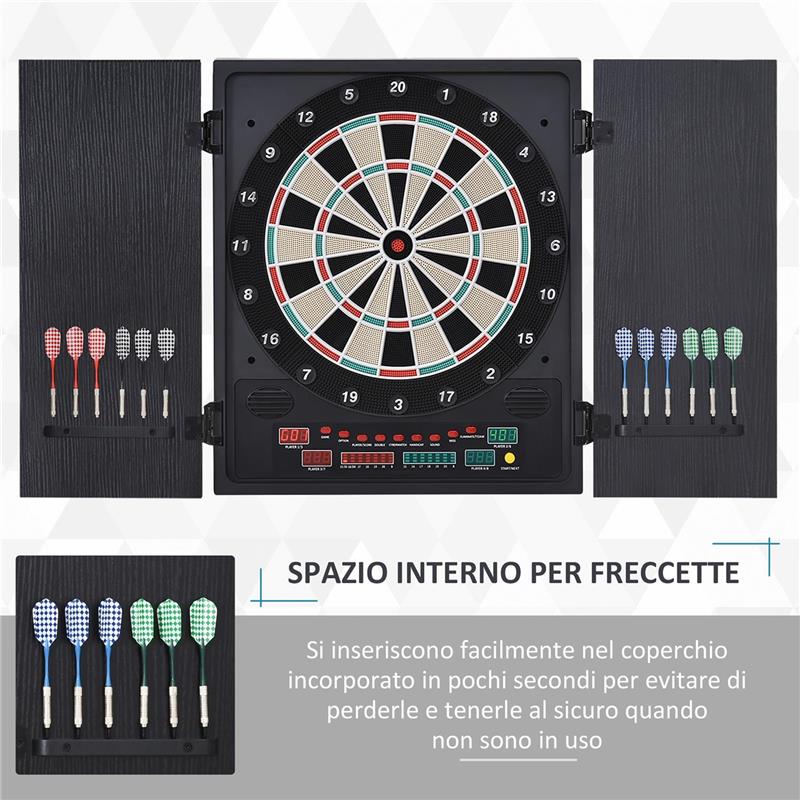 BERSAGLIO FRECCETTE ELETTRONICO CON PUNTEGGIO AUTOMATICO, 12 FRECCETTE E 6 DISPLAY, 51X6.5X57CM, NERO