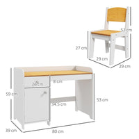 BANCO SCUOLA E SEDIA PER BAMBINI DA 3-6 ANNI CON CASSETTO E ARMADIETTO IN LEGNO BIANCO