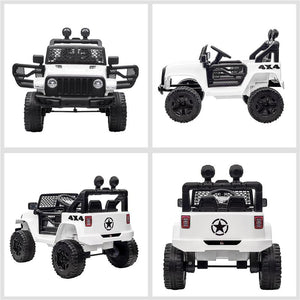 MACCHINA ELETTRICA PER BAMBINI JEEP FUORISTRADA CON TELECOMANDO E 2 VELOCITÀ, 100X65X72 CM, BIANCO