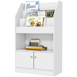 SCAFFALE PORTAGIOCHI PER BAMBINI CON LIBRERIA E ARMADIETTO IN LEGNO, 60X29.5X100CM, BIANCO