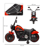 MOTO ELETTRICA PER BAMBINI 18-36 MESI CON ROTELLE E FANALE, 76X42X57 CM, ROSSO E NERO