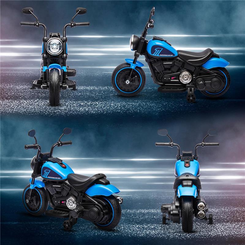 MOTO ELETTRICA PER BAMBINI 18-36 MESI IN PP E METALLO CON ROTELLE E FANALE, 76X42X57 CM, BLU E NERO