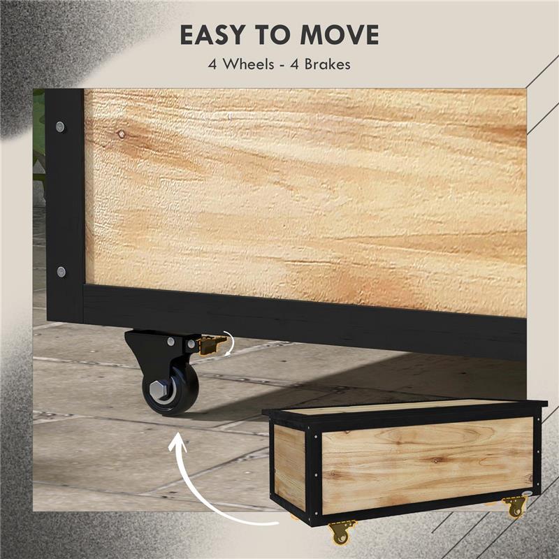 PANCA CONTENITORE DA 121L CON 4 ROTELLE E MANIGLIE IN LEGNO E ACCIAIO, 100X50X43CM, COLORE LEGNO