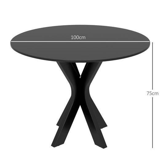 TAVOLO DA PRANZO MODERNO ROTONDO PER 4 PERSONE IN ACCIAIO E MDF, Ø100X75CM, NERO