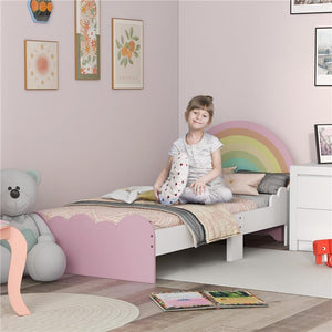 LETTINO PER BAMBINI 3-6 ANNI CON SPONDE LATERALI ANTICADUTA IN MDF, 143X74X66 CM, BIANCO E ROSA