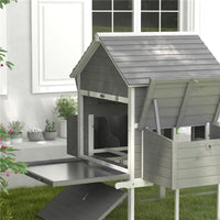 POLLAIO DA GIARDINO CON CASETTA PER GALLINE, RAMPA E AREA APERTA, 310.5X149.5X149CM, GRIGIO
