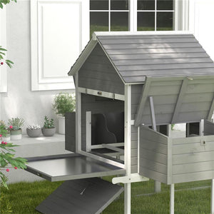 POLLAIO DA GIARDINO CON CASETTA PER GALLINE, RAMPA E AREA APERTA, 310.5X149.5X149CM, GRIGIO