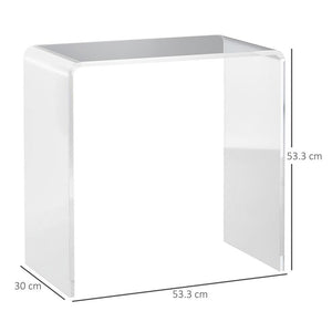 TAVOLINO DA SALOTTO IN ACRILICO A U CON BORDI LISCI E ANGOLI ARROTONDATI, 53.5X30.5X53.5 CM, TRASPARENTE
