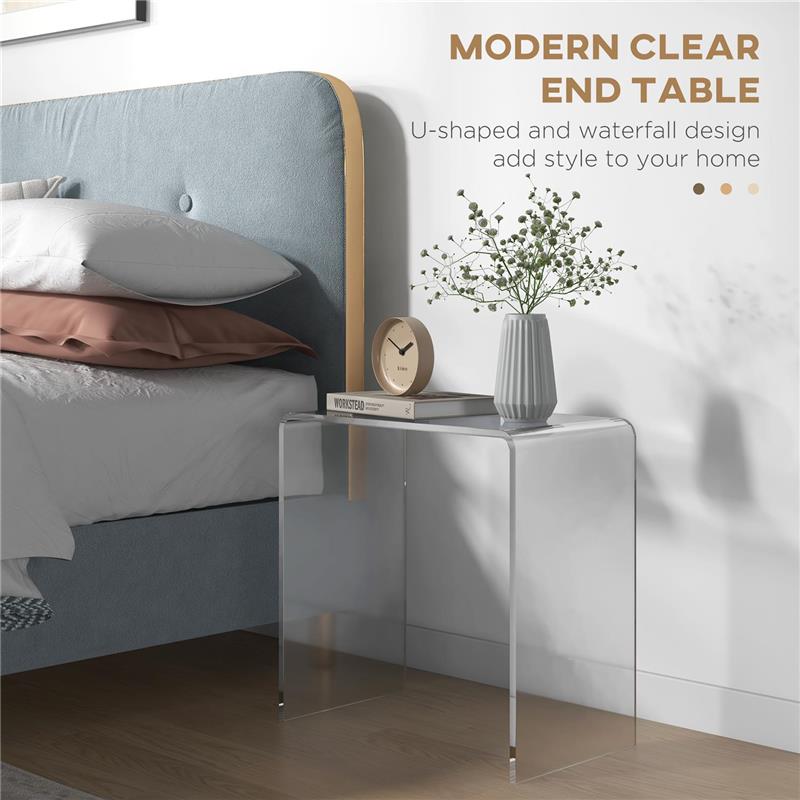 TAVOLINO DA SALOTTO IN ACRILICO A U CON BORDI LISCI E ANGOLI ARROTONDATI, 53.5X30.5X53.5 CM, TRASPARENTE