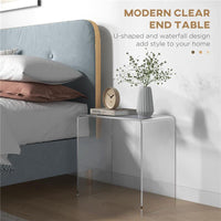 TAVOLINO DA SALOTTO IN ACRILICO A U CON BORDI LISCI E ANGOLI ARROTONDATI, 53.5X30.5X53.5 CM, TRASPARENTE