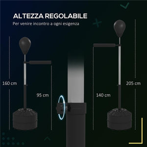 PUNCHING BALL CON BARRA GIREVOLE PER ADULTI E ALTEZZA REGOLABILE 1.6-2M, NERO