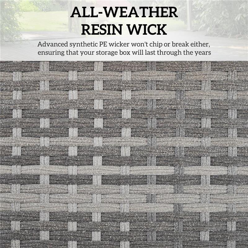 BAULE DA GIARDINO IN RATTAN PE CON RIVESTIMENTO INTERNO IN TESSUTO IMPERMEABILE, 76X45X48 CM, GRIGIO