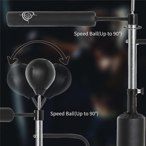 SACCO BOXE DA TERRA 3 IN 1 CON 2 SPEEDBALL, BARRA GIREVOLE E SACCO, ALTEZZA REGOLABILE DA 160-230CM, NERO