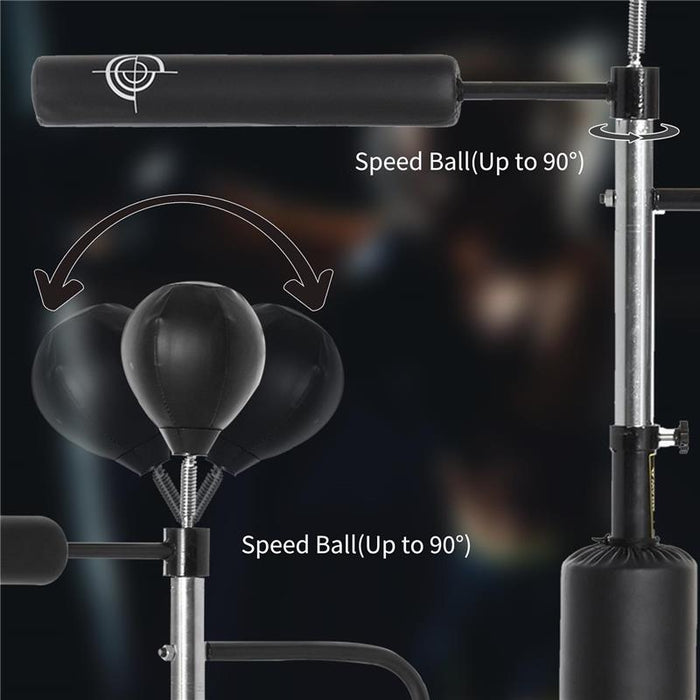 SACCO BOXE DA TERRA 3 IN 1 CON 2 SPEEDBALL, BARRA GIREVOLE E SACCO, ALTEZZA REGOLABILE DA 160-230CM, NERO