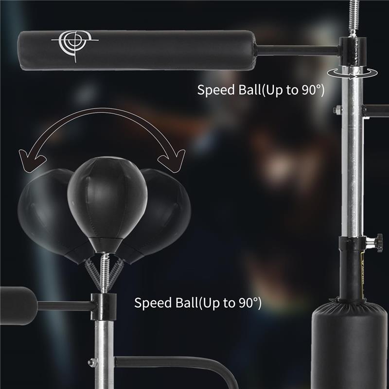 SACCO BOXE DA TERRA 3 IN 1 CON 2 SPEEDBALL, BARRA GIREVOLE E SACCO, ALTEZZA REGOLABILE DA 160-230CM, NERO