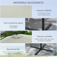 OMBRELLONE A BRACCIO A 8 STECCHE CON BASE A CROCE, IN ALLUMINIO, METALLO E POLIESTERE, Ø3X2.6 M, CREMA