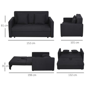 DIVANO LETTO 2 POSTI CON SPAZIO PORTAOGGETTI PER SOGGIORNO E CAMERA, IN POLICOTONE E GOMMAPIUMA, GRIGIO