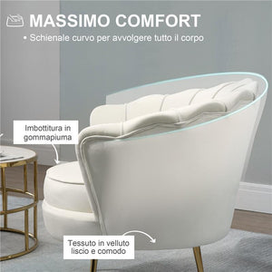 POLTRONA DI DESIGN STILE VINTAGE IMBOTTITA IN VELLUTO, 79X77X77CM, CREMA