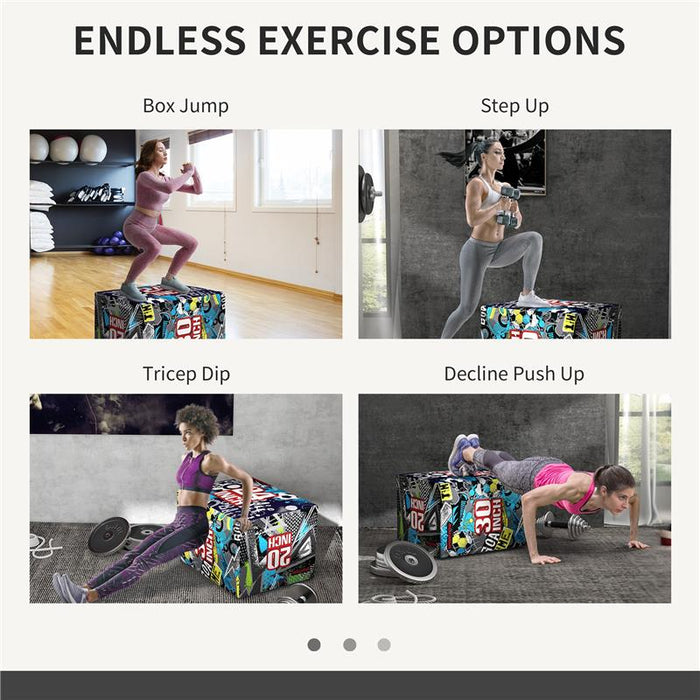 PLYO BOX 3 ALTEZZE JUMPING BOX ANTISCIVOLO PER CASA E PALESTRA, 76X61X51CM, MULTICOLORE