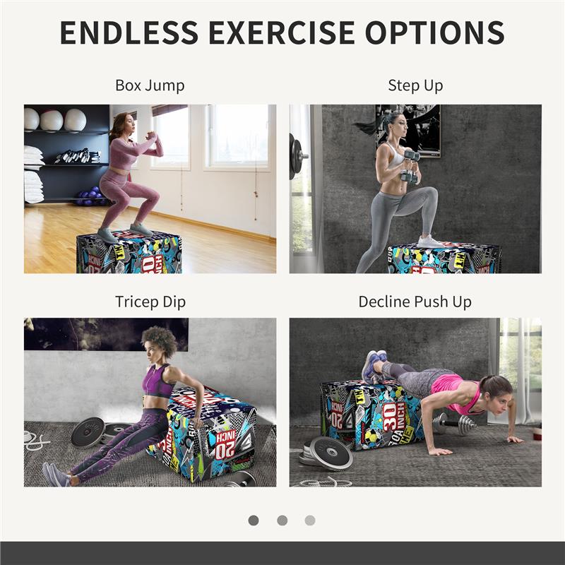 PLYO BOX 3 ALTEZZE JUMPING BOX ANTISCIVOLO PER CASA E PALESTRA, 76X61X51CM, MULTICOLORE