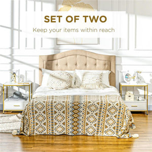 SET DI 2 COMODINI MODERNI CON CASSETTO E RIPIANO APERTO, 50X40X55CM, BIANCO E ORO