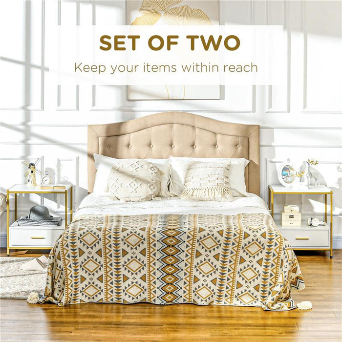 SET DI 2 COMODINI MODERNI CON CASSETTO E RIPIANO APERTO, 50X40X55CM, BIANCO E ORO