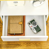 SET DI 2 COMODINI MODERNI CON CASSETTO E RIPIANO APERTO, 50X40X55CM, BIANCO E ORO