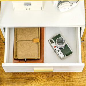 SET DI 2 COMODINI MODERNI CON CASSETTO E RIPIANO APERTO, 50X40X55CM, BIANCO E ORO