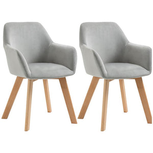 SET 2 SEDIE PER SALA DA PRANZO IMBOTTITE IN VELLUTO CON BRACCIOLI E GAMBE IN LEGNO, GRIGIO
