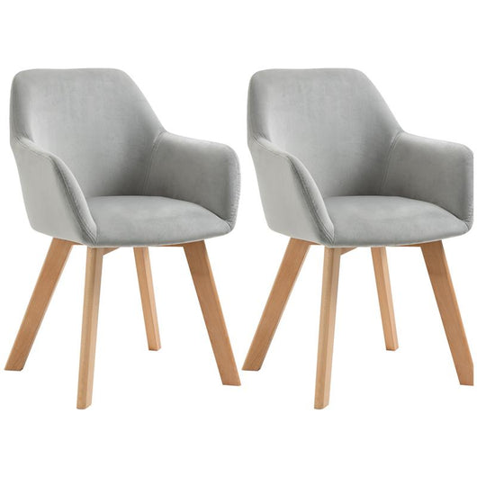 SET 2 SEDIE PER SALA DA PRANZO IMBOTTITE IN VELLUTO CON BRACCIOLI E GAMBE IN LEGNO, GRIGIO