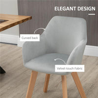 SET 2 SEDIE PER SALA DA PRANZO IMBOTTITE IN VELLUTO CON BRACCIOLI E GAMBE IN LEGNO, GRIGIO