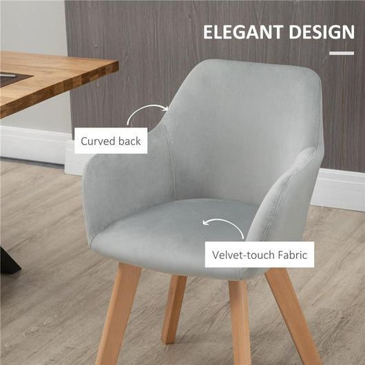SET 2 SEDIE PER SALA DA PRANZO IMBOTTITE IN VELLUTO CON BRACCIOLI E GAMBE IN LEGNO, GRIGIO