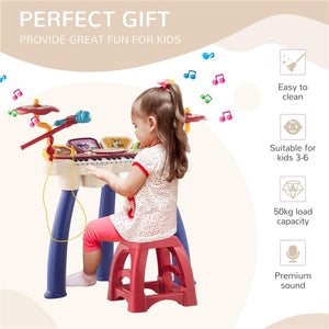 PIANOLA PER BAMBINI 3-6 ANNI CON SGABELLO, MICROFONO, TAMBURO E BACCHETTE, IN PP E ABS, 74X32.2X71 CM