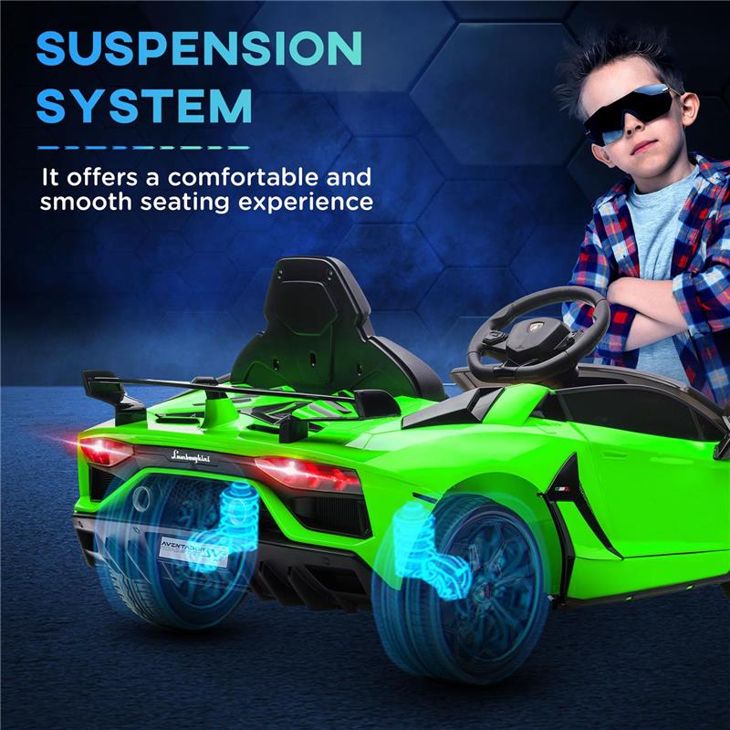 MACCHINA ELETTRICA PER BAMBINI A 12V LICENZA LAMBORGHINI CON CLACSON E TELECOMANDO, 107.5X63X42 CM, VERDE