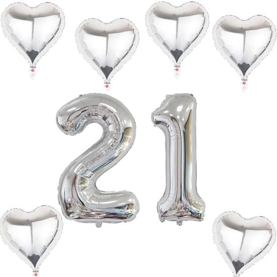 Decorazione di compleanno - Pallone XXL 40 pollici - Pallone numerico 21 - Pallone argentato - Alta resistenza alla forma - Pressione massima costante