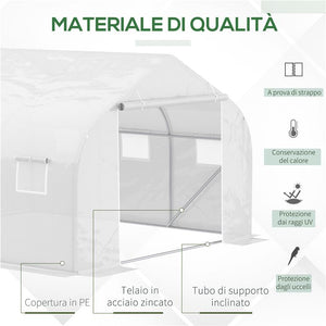SERRA DA GIARDINO A TUNNEL IN PE CON TUBI IN FERRO, 4.5X3M, BIANCO