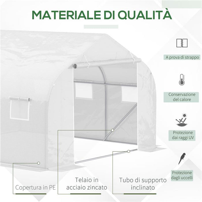 SERRA DA GIARDINO A TUNNEL IN PE CON TUBI IN FERRO, 4.5X3M, BIANCO