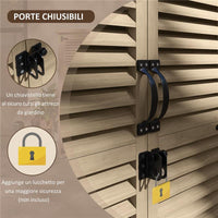 ARMADIO DA ESTERNO PORTAOGGETTI A 2 RIPIANI CON PICCHETTI, IN LEGNO DI ABETE, 75X50X111/118 CM