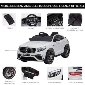 MACCHINA ELETTRICA PER BAMBINI 3-5 ANNI MERCEDES CON CINTURA DI SICUREZZA E TELECOMANDO, BIANCO