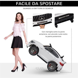 MACCHINA ELETTRICA PER BAMBINI 3-5 ANNI MERCEDES CON CINTURA DI SICUREZZA E TELECOMANDO, BIANCO