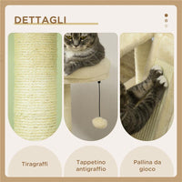 ALBERO PER GATTI CON CASETTA, TIRAGRAFFI PER GATTI, POSATOIO E PALETTO, 48.5X48.5X141.5 CM, BEIGE