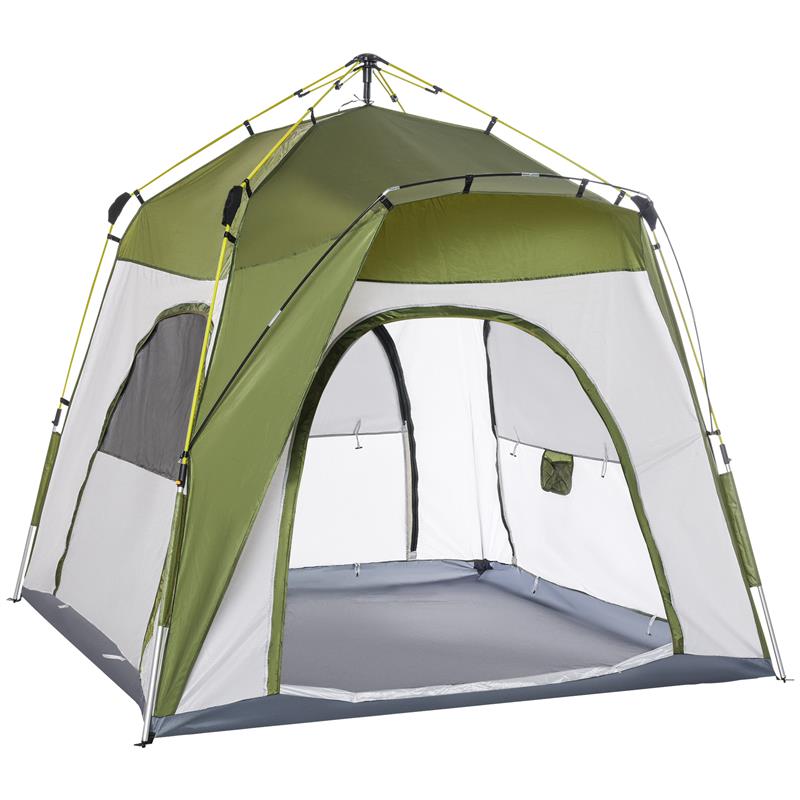 TENDA DA CAMPEGGIO 2 POSTI POP UP CON PORTA A CERNIERA E 3 FINESTRE, 240X240X199CM, VERDE