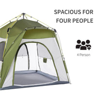 TENDA DA CAMPEGGIO 2 POSTI POP UP CON PORTA A CERNIERA E 3 FINESTRE, 240X240X199CM, VERDE