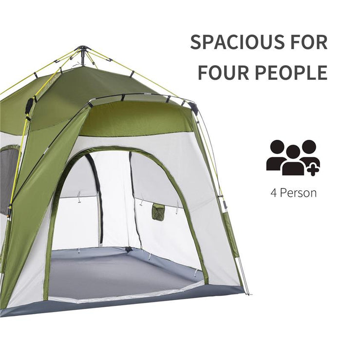TENDA DA CAMPEGGIO 2 POSTI POP UP CON PORTA A CERNIERA E 3 FINESTRE, 240X240X199CM, VERDE