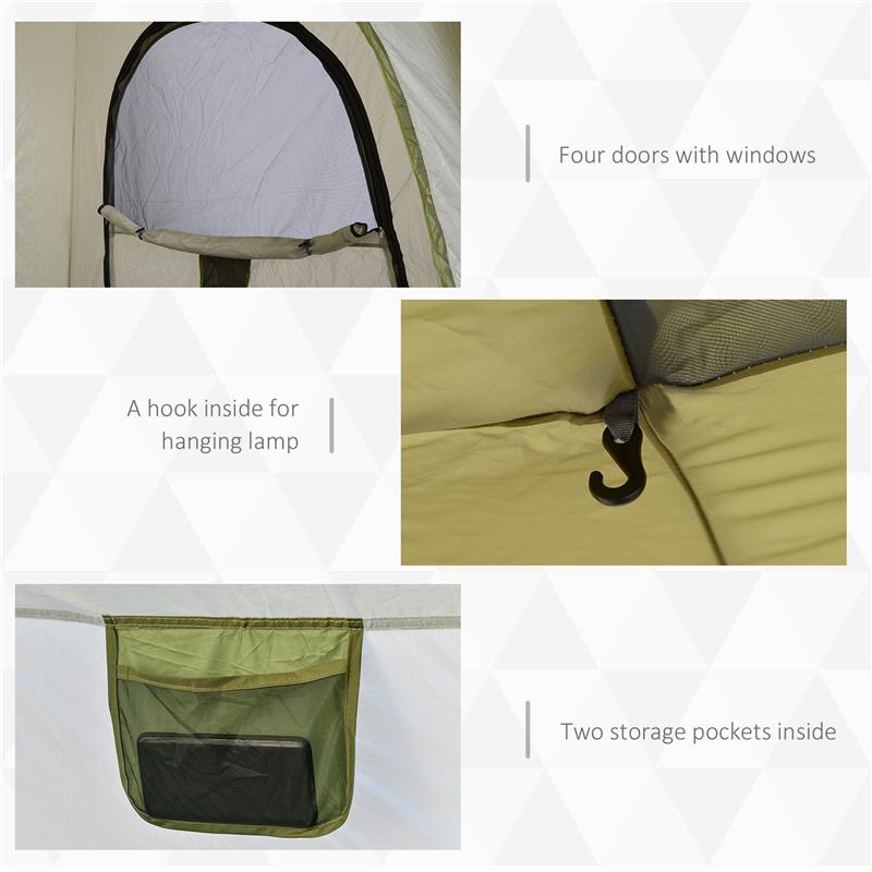 TENDA DA CAMPEGGIO 2 POSTI POP UP CON PORTA A CERNIERA E 3 FINESTRE, 240X240X199CM, VERDE